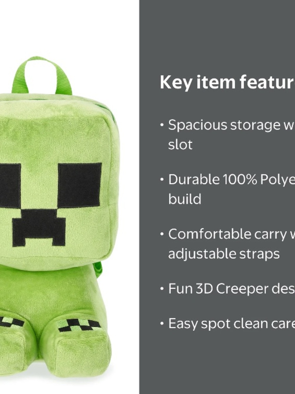 Minecraft Creeper Plush Kids Backpack - Green